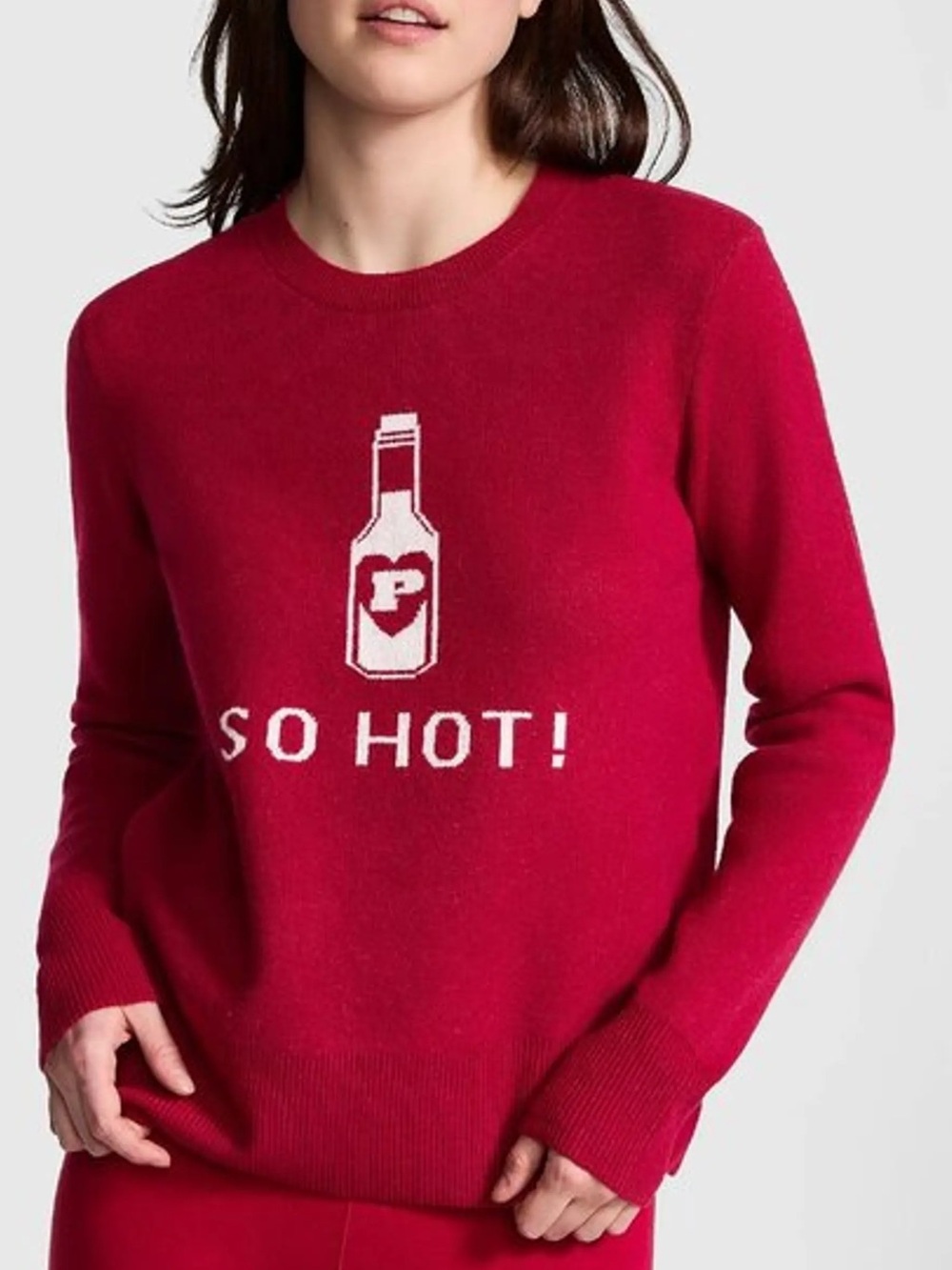 Pink Victoria's Secret "So Hot!" Graphic Sweater | Red Crewneck Knit Pullover